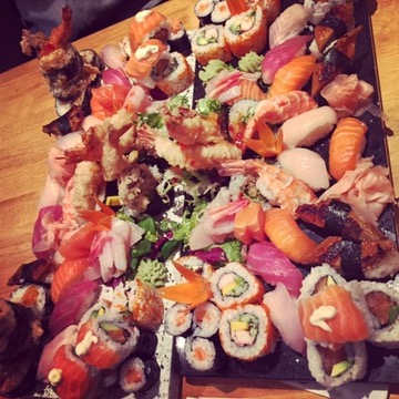 A celebration spread filled with nigiri, rolls and tempura