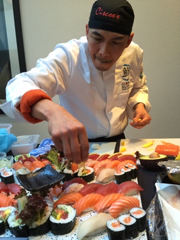 Chef Cisco adding the final details to a sushi platter