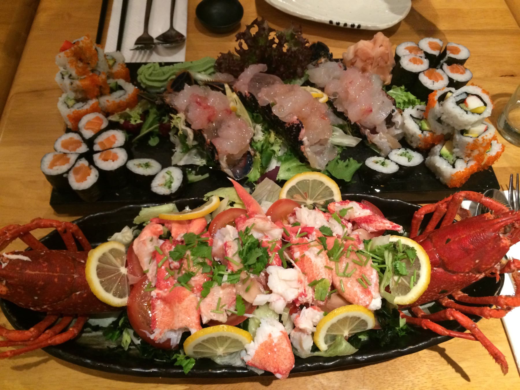 A generous sushi and seafood spread prepared by Chef Cisco